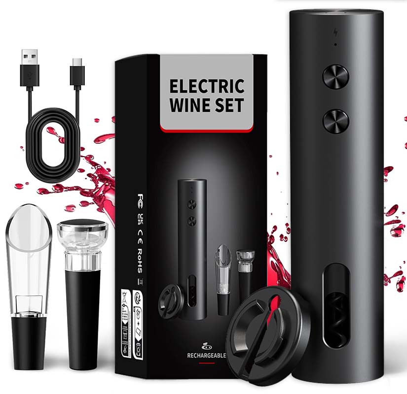 Wine Beer And Liquor - Ensemble ouvre-bouteille électrique 4-en-1 rechargeable par