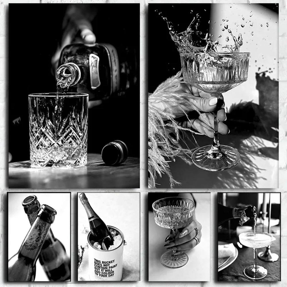Whisky Beer And Wine - Affiche murale haute définition en noir